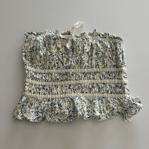 H&M White and Blue Smocked Top